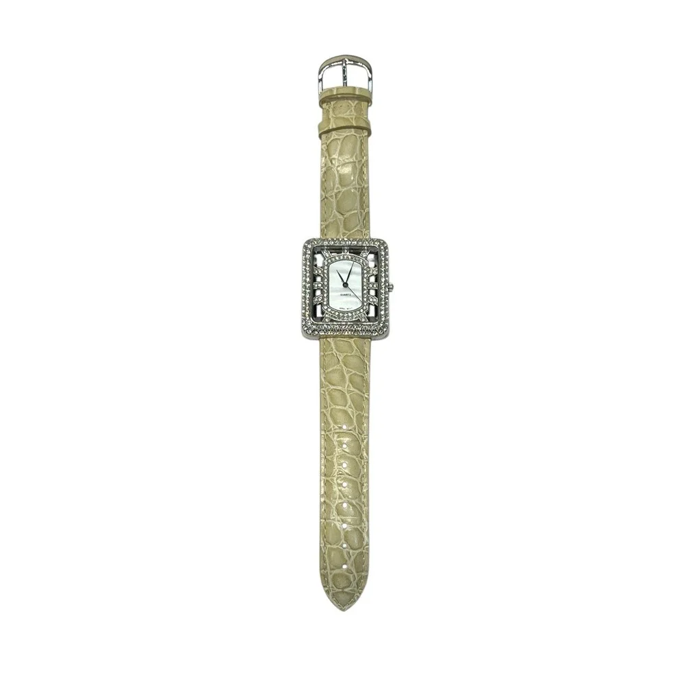 ADRIENNE Quartz Collection Japan Movement Club Watch White Croc Strap Needs Bat